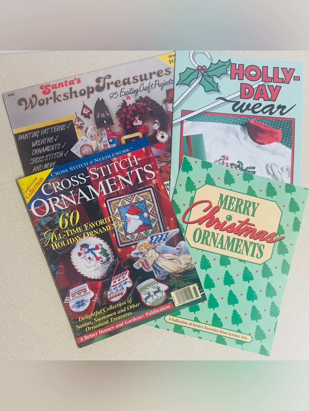 Vintage Lot of 4 Cross-Stitch & Holiday Ornament /Craft Books